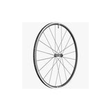 DT Swiss P 1800 SPLINE front clincher wheel with 23x18mm tubeless-ready design for road bikes, featuring sleek black spokes and rim.