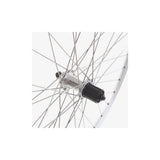 Silver M Part Wheels 700c road rear wheel with Shimano Sora hub and eyeleted rim showcasing sleek cycling component design.