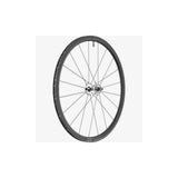 DT Swiss T 1800 front track wheel with 30mm aero alloy clincher rim and tubeless-ready design, shown from the side.