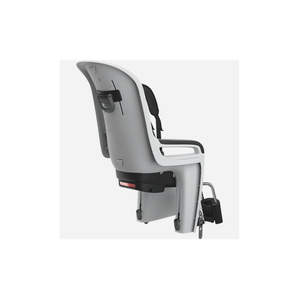 Thule RideAlong 2 rear child bike seat mounted on a bike, adjustable for kids 9 months to 6 years, with safety harness and seat padding.