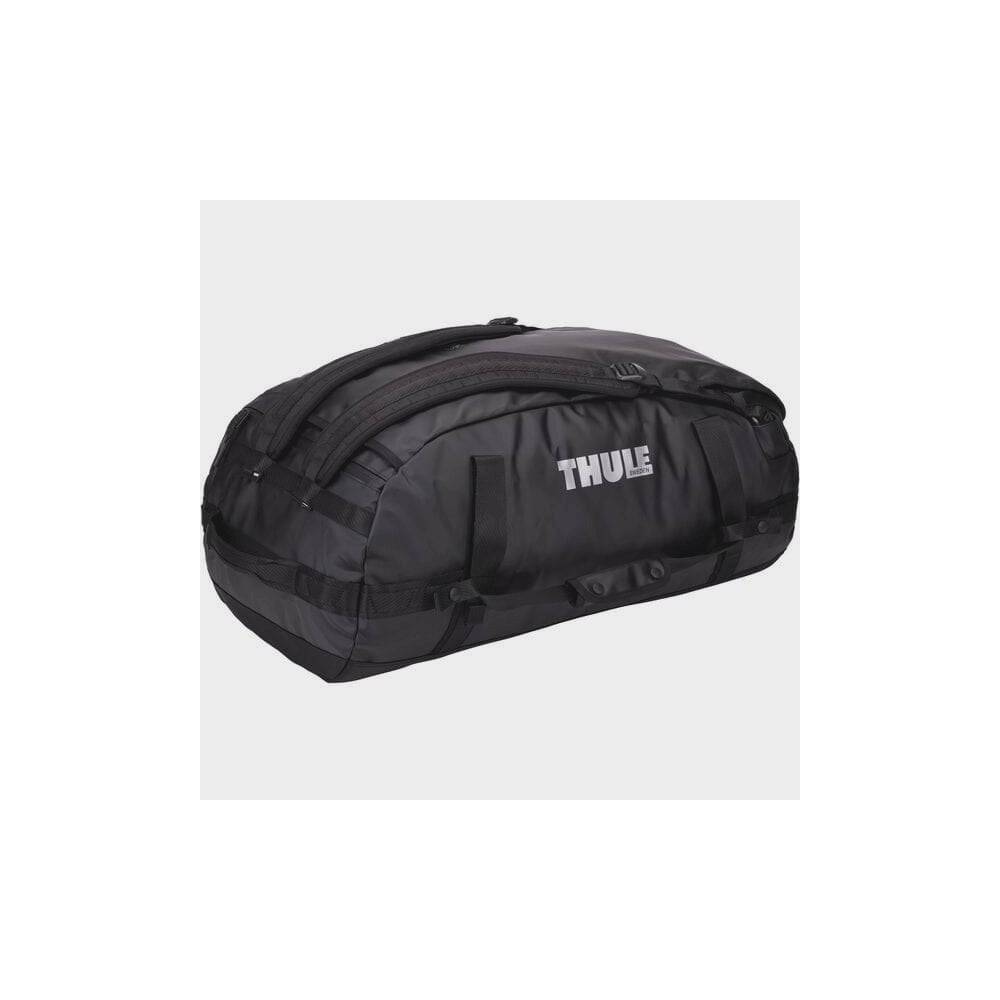 Thule Chasm Duffel Bag with convertible backpack straps and durable wheels, showcasing its rugged design and spacious storage.