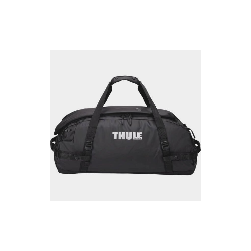 Thule Chasm Duffel Bag with convertible straps and durable wheels, designed for versatile travel and accessories.