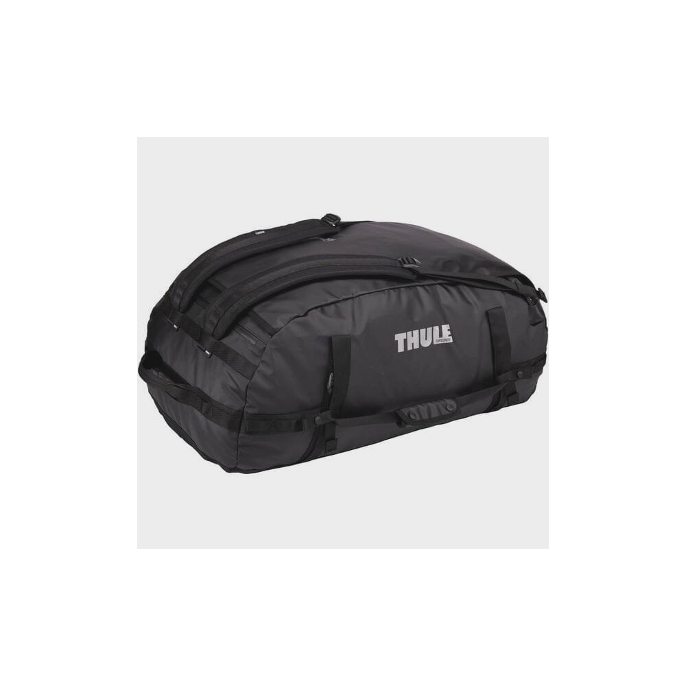 Thule Chasm duffel bag with convertible backpack straps and durable wheels, designed for versatile travel and outdoor use.