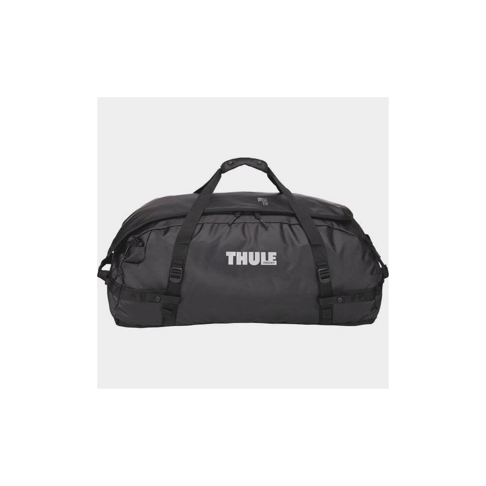Thule Chasm Duffel Bag with convertible backpack straps and durable wheels, rugged accessories for travel and outdoor use.