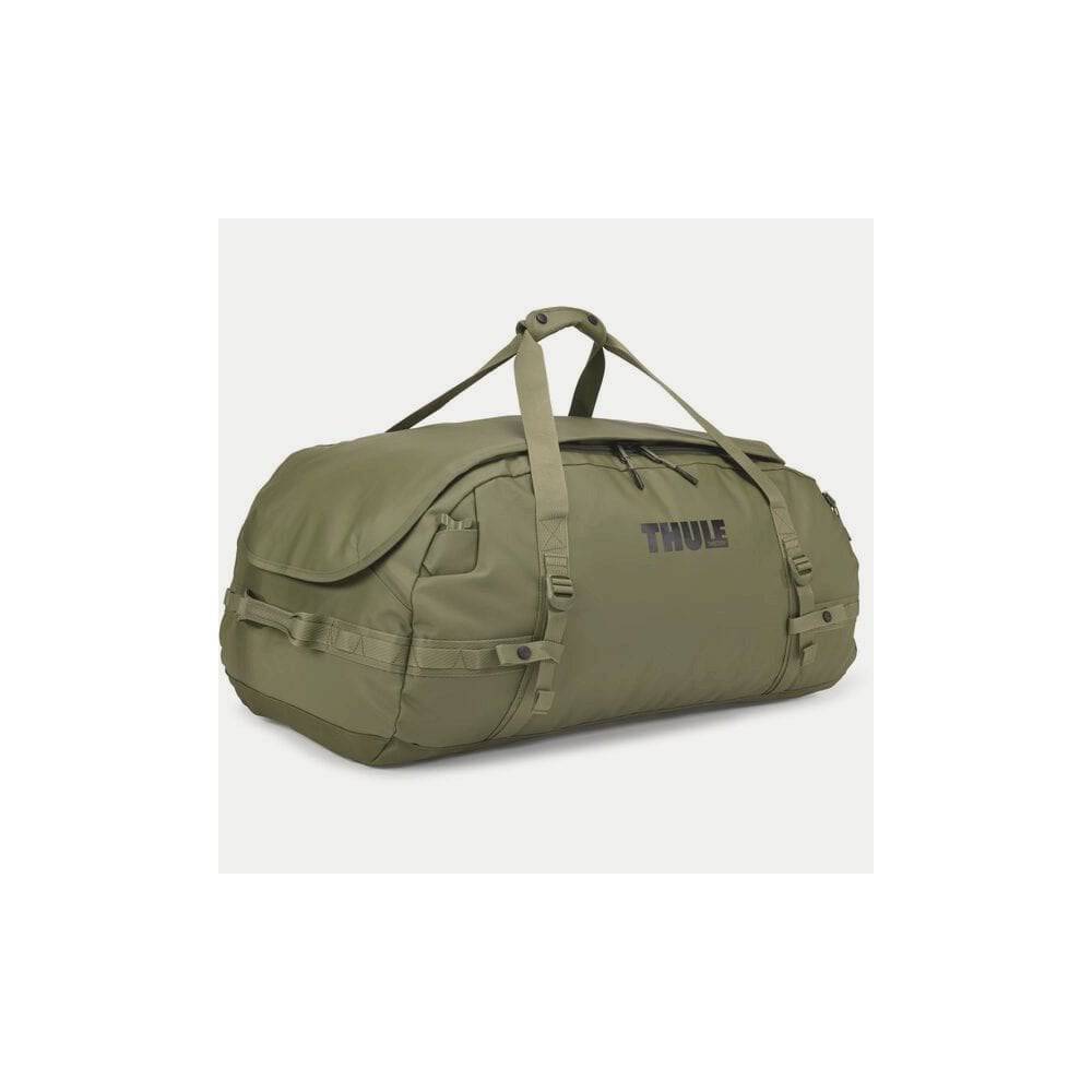Thule Chasm Duffel Bag with convertible straps and durable wheels, showcasing its spacious design and sturdy construction.