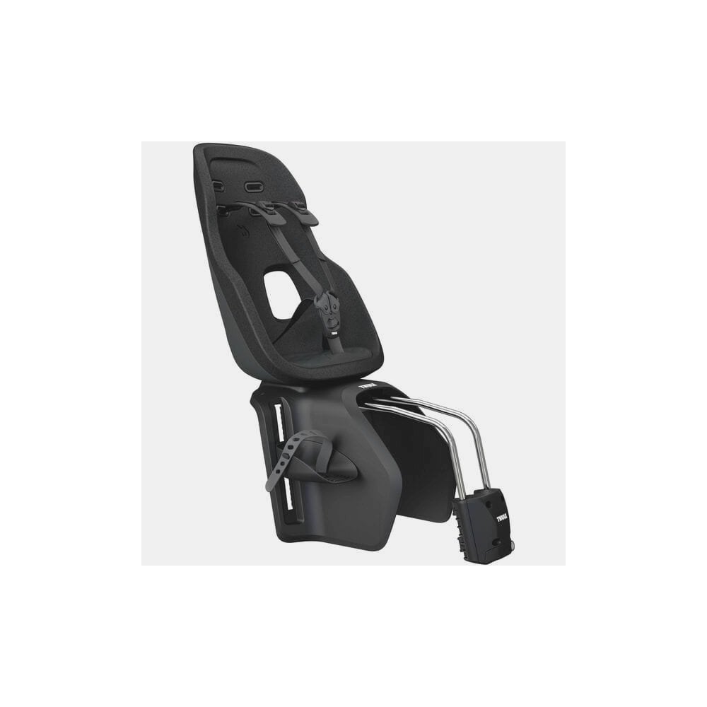 Thule Yepp Nexxt 2 Maxi child bike seat frame mount with suspension and safety buckle, designed for secure installation.