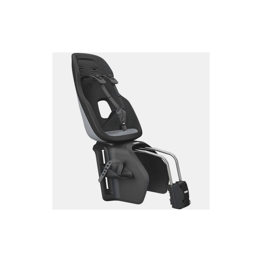 Thule Yepp Nexxt 2 Maxi child bike seat frame mount with suspension and safety buckle for secure riding.