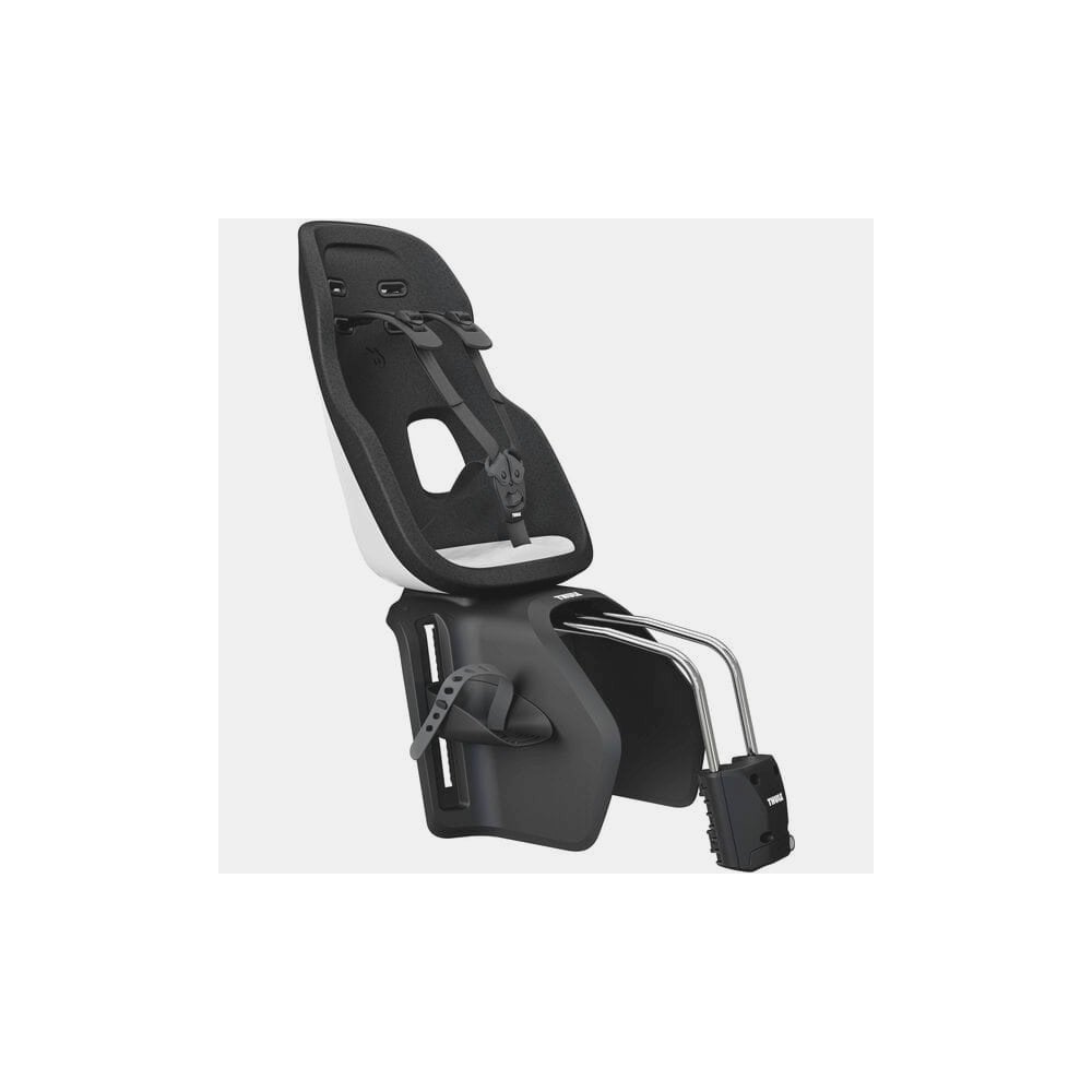 Thule Yepp Nexxt 2 Maxi child bike seat frame mount with suspension and safety buckle, designed for secure riding.