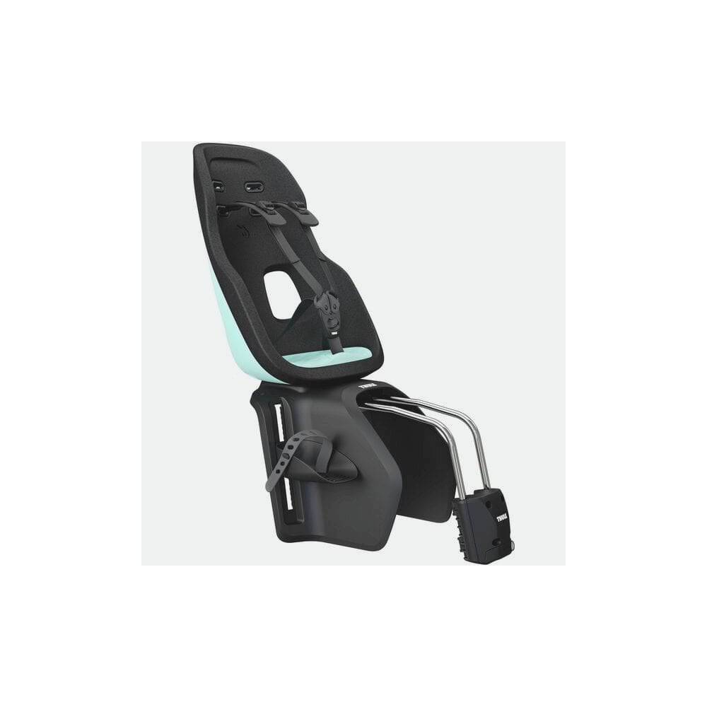 Thule Yepp Nexxt 2 Maxi child bike seat frame mount with suspension and safety buckle, designed for secure child riding.