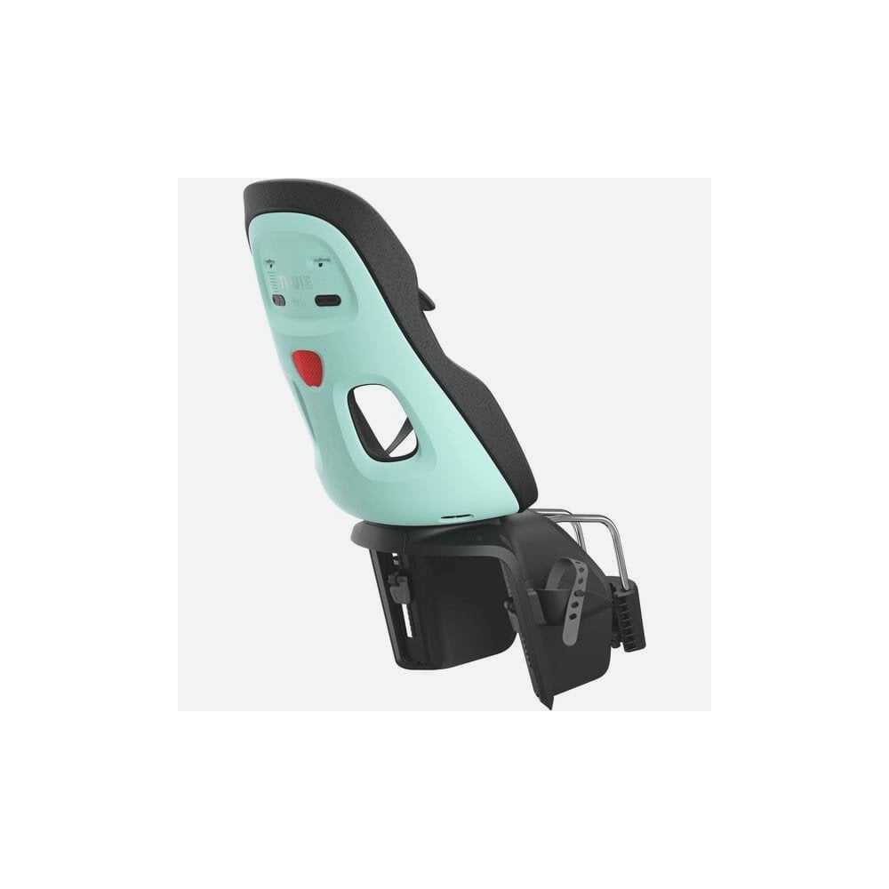 Thule Yepp Nexxt 2 Maxi child seat frame mount with suspension and safety buckle for secure bike riding.