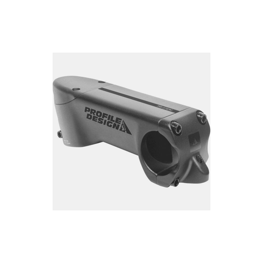 Profile Design TT/Tri stem with 17.5° angle, 80mm length, hydration system integration, and cable routing for cycling components.