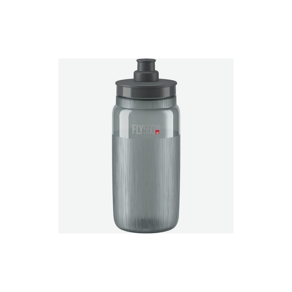 Elite Fly Tex Smoke 550 ml racing water bottle with enhanced grip and fast-open cap, designed for cycling accessories.