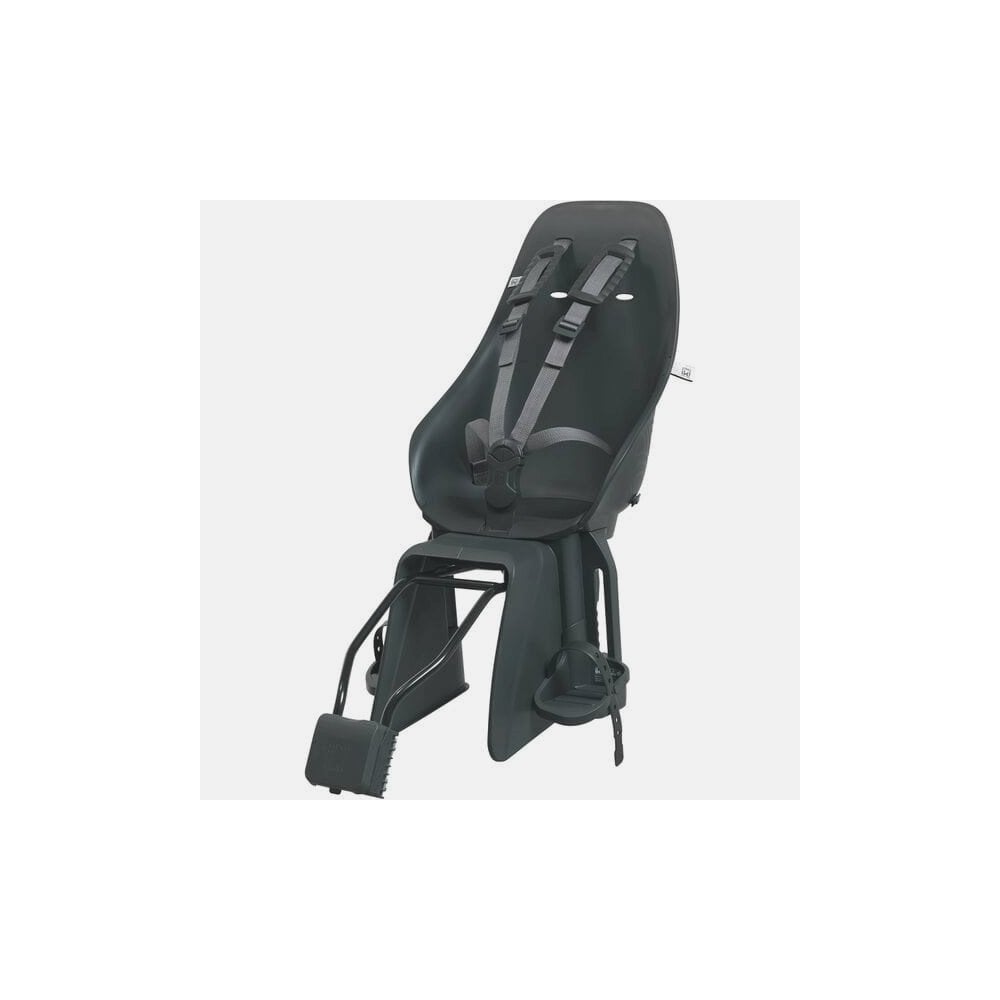 Urban Iki TA-KE rear child bike seat mounted on e-bike frame, designed for safe and comfortable child cycling accessories.