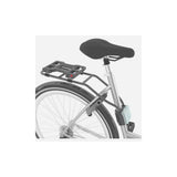 Urban Iki TA-KE rear child seat mounted on e-bike frame, designed for safe and comfortable child riding accessory.