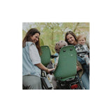 Urban Iki TA-KE rear child bike seat mounted on e-bike frame, designed for safe and comfortable child riding.
