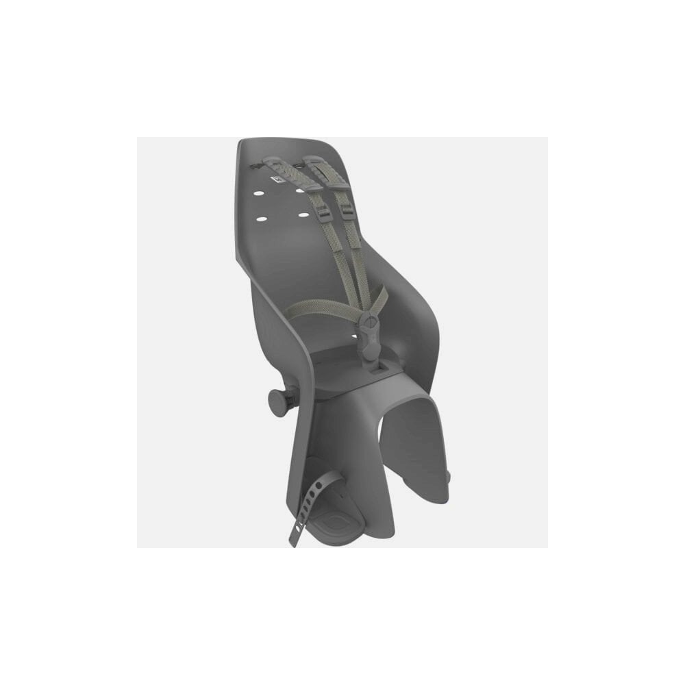 Urban Iki Rear Childseat U-ME Easy Fix attached to a bike with pannier rack, showing the secure child seat and mounting system.