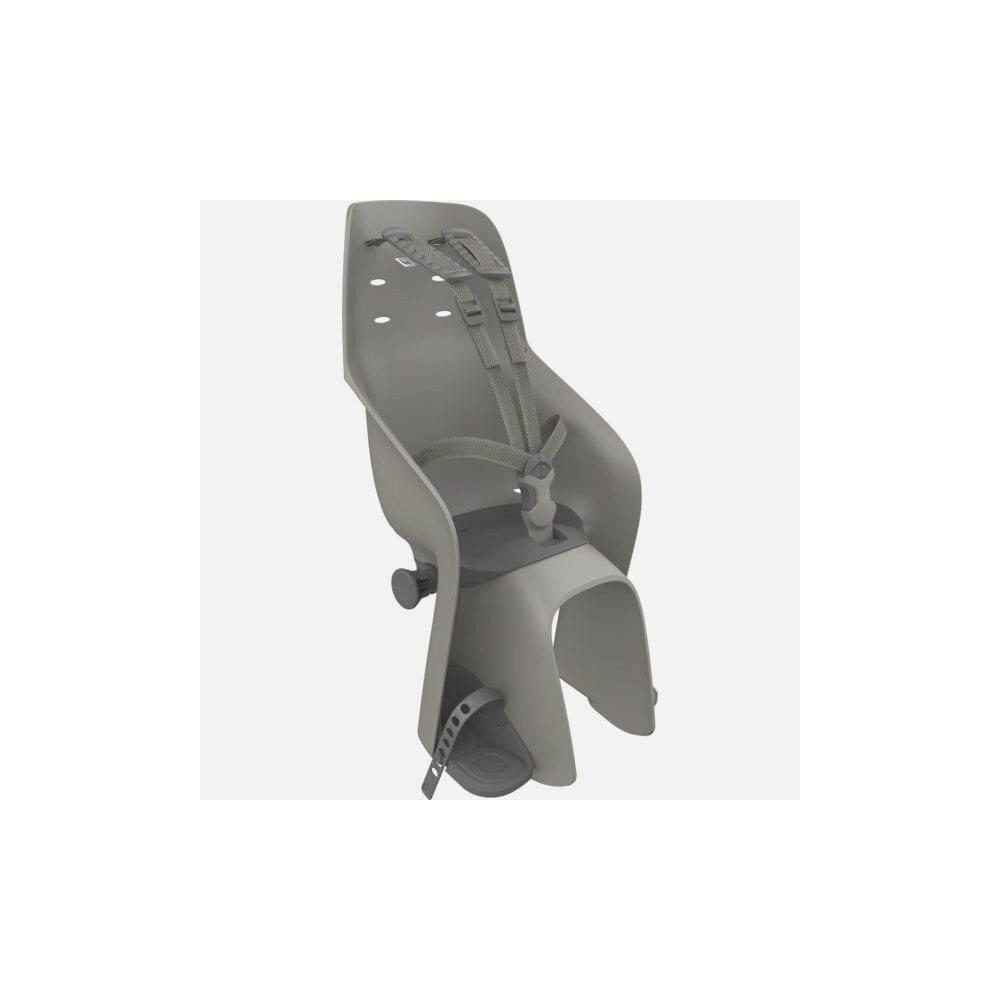 Urban Iki U-ME Easy Fix rear childseat accessory attached to bike pannier rack on a bicycle.