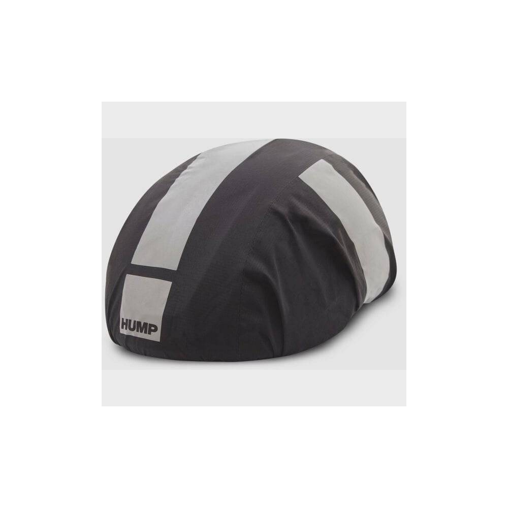 HUMP reflective waterproof helmet cover with elastic fit for adult helmets, providing visibility and protection in weather conditions.