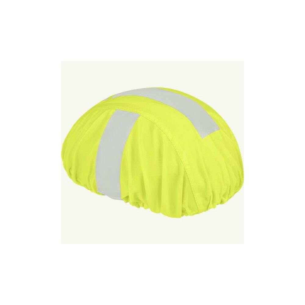 HUMP reflective waterproof helmet cover with elastic fit for adult helmets, providing visibility and protection in bad weather.