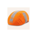 HUMP reflective waterproof helmet cover with elastic fit for adult helmets, providing visibility and protection in bad weather.
