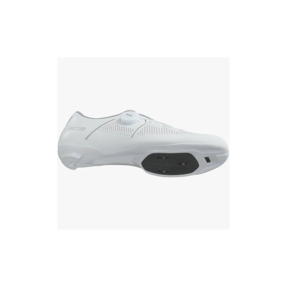 Shimano RC3W women's road cycling shoes with BOA L6 dial and reflective prints, showcasing sleek design and breathable material.