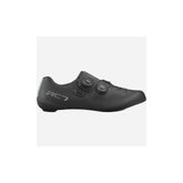 Shimano RC7 road cycling shoes with dual BOA L6Z dials and reflective print, designed for performance and visibility.