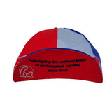 Cinelli Oval Cap in red and blue, unisex cycling headwear with stylish design and functional fit, suitable for cycling and outdoor activities.
