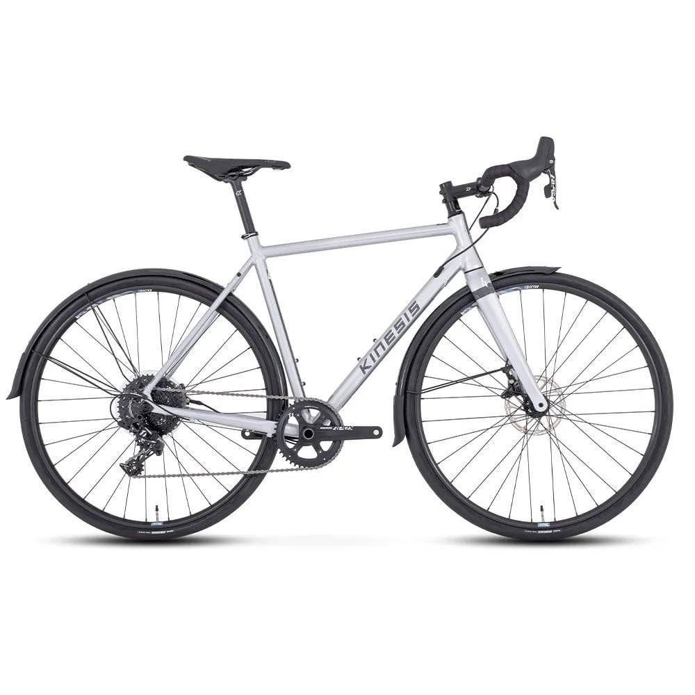 Kinesis UK 4S Apex road bike for commuting with 1x drivetrain and fitted mudguards, ready for urban cycling.