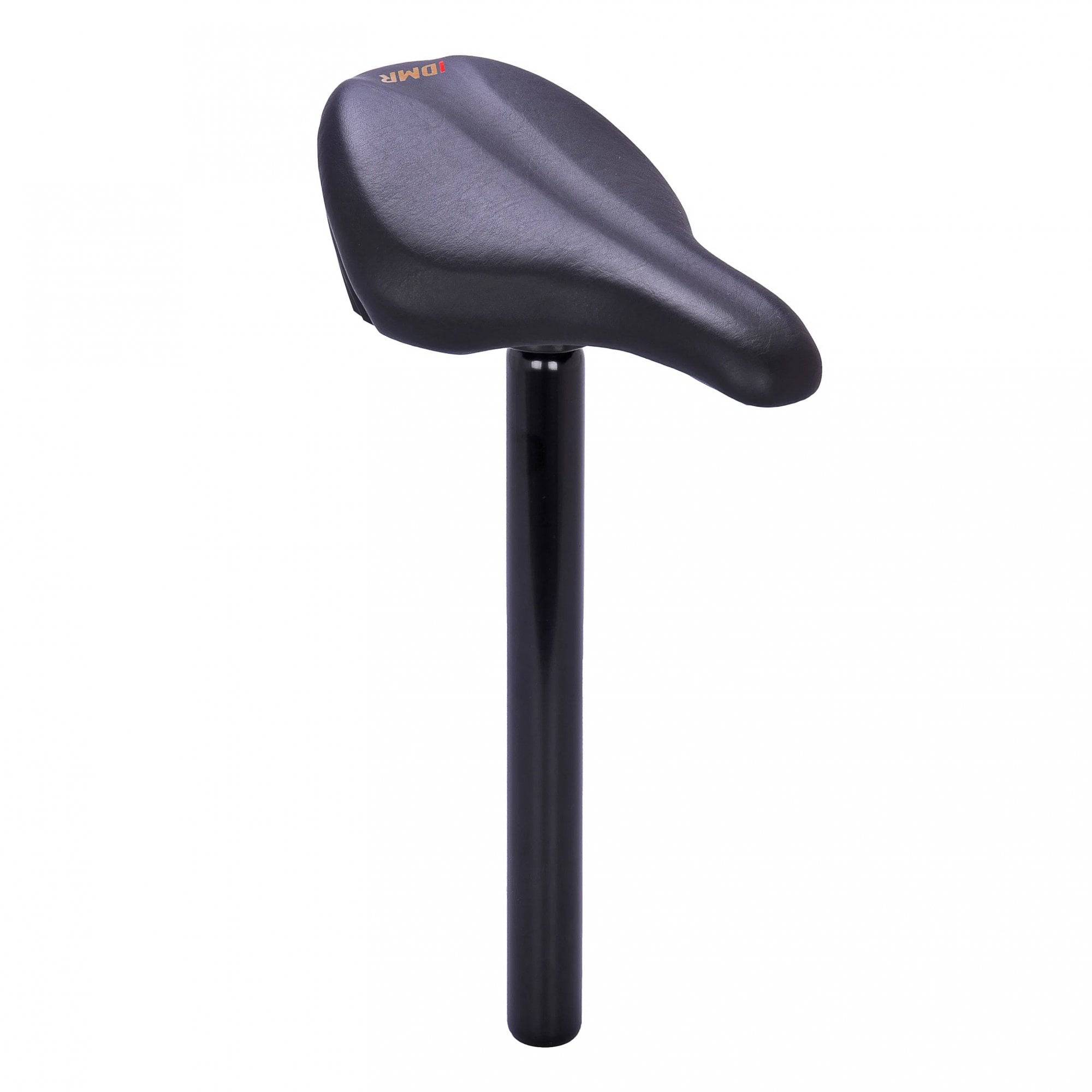 DMR Sidekick saddle with extra long post replacement for balance bikes, showing the black saddle and extended post assembly.