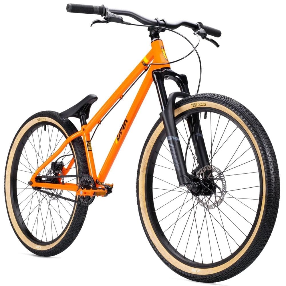 DMR Bikes Sect dirt jump bike featuring tapered head tube and hydroformed chainstays, designed for off-road riding and stunts.
