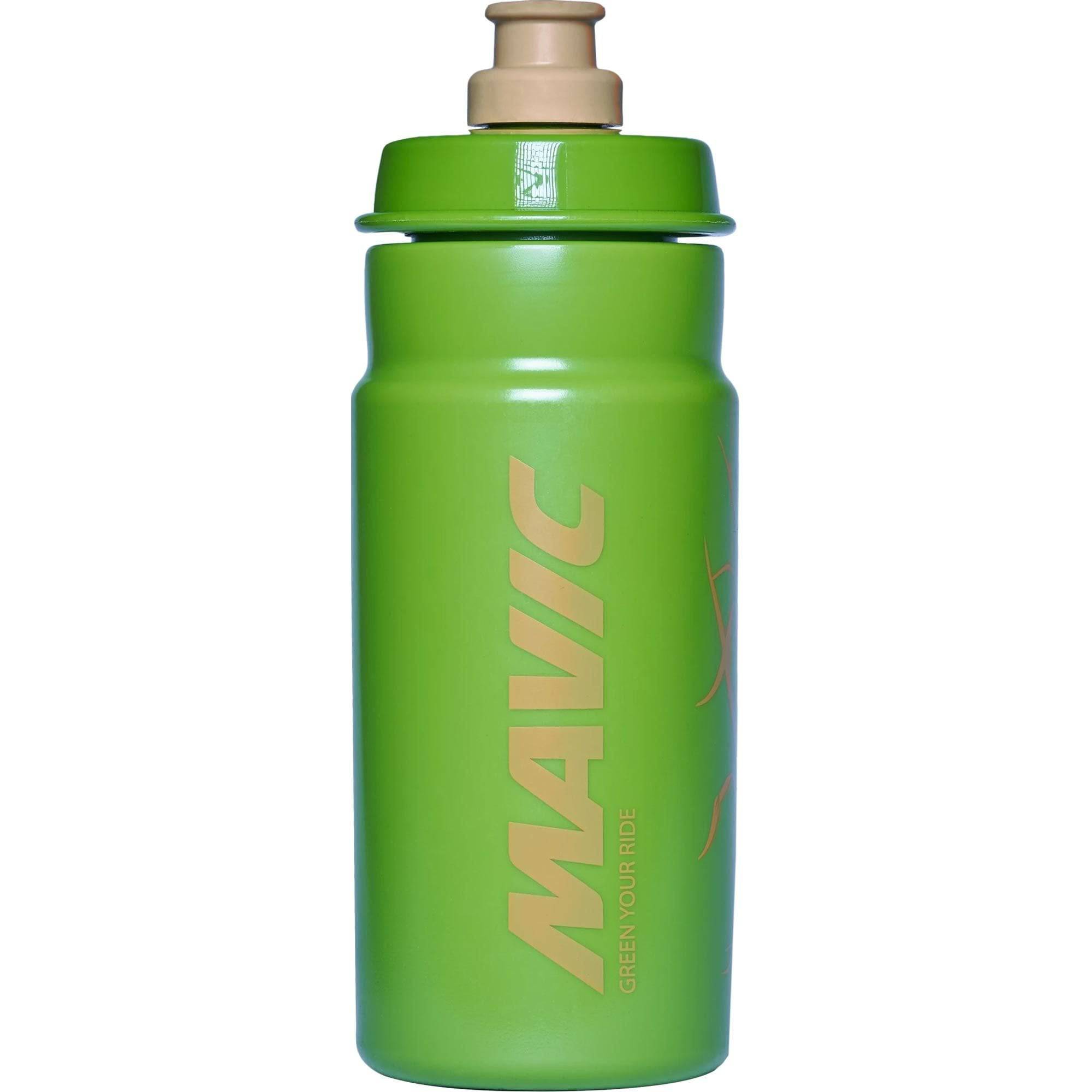 Mavic Organic 550ml eco-friendly cycling bottle with dishwasher-safe design, shown with transparent body and black cap.
