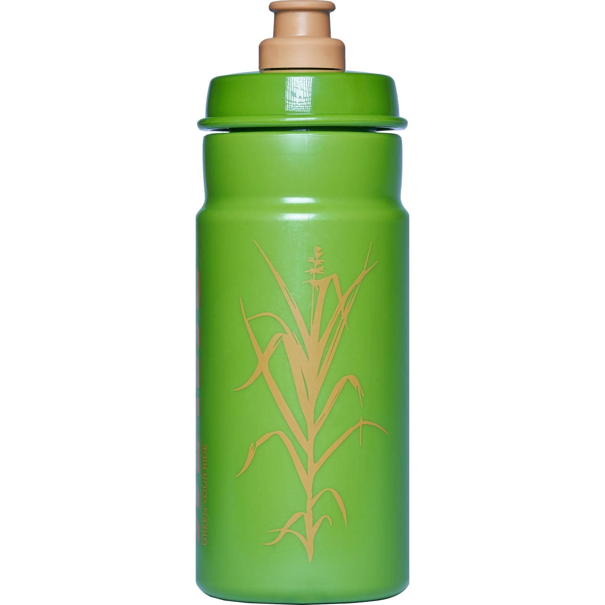 Mavic Organic 550ml cycling bottle, eco-friendly and dishwasher safe, shown with green cap and clear body for hydration on the go.