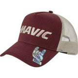Mavic trucker cap with mesh panels and adjustable snapback, outdoor headwear for sun protection and ventilation.