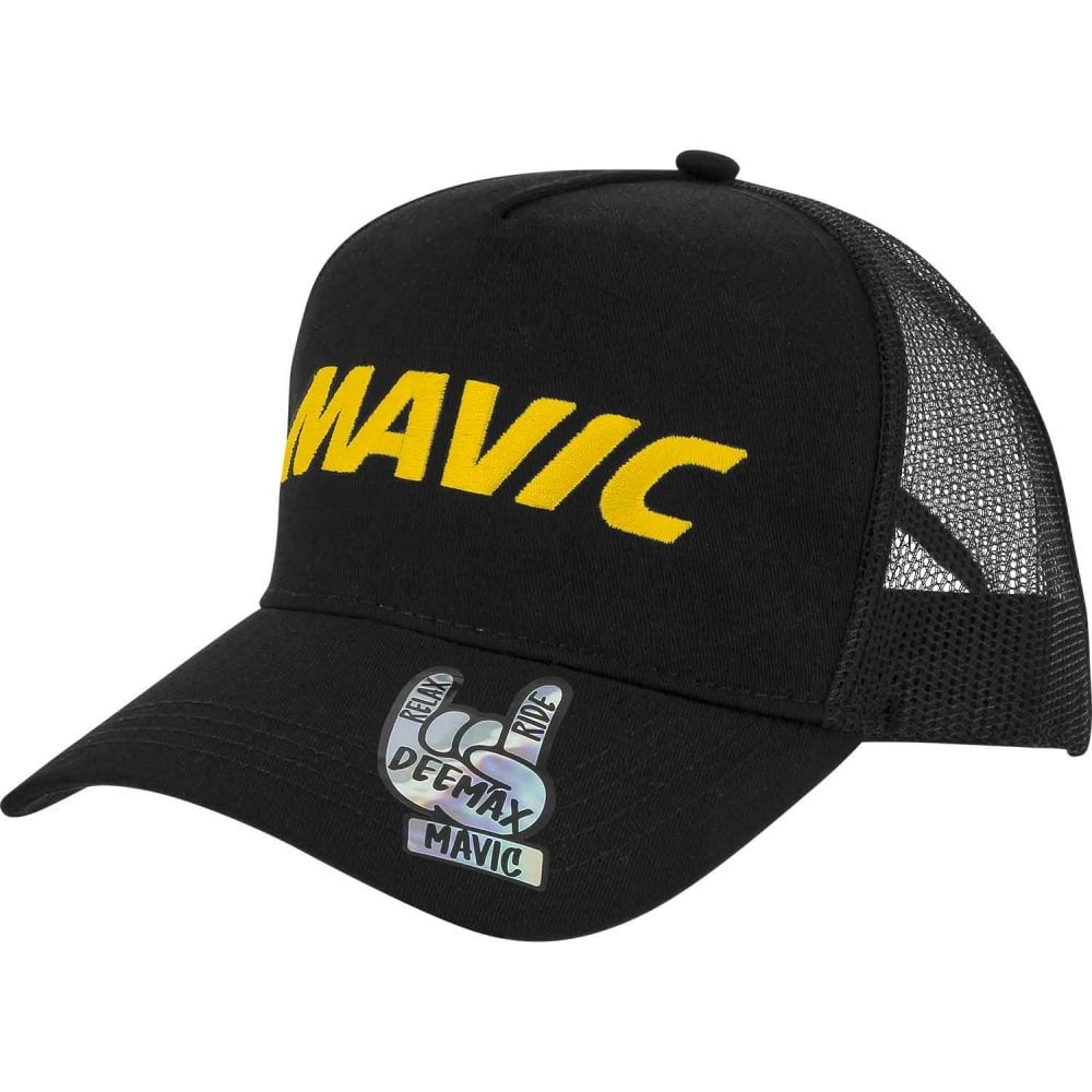 Mavic Trucker Cap with mesh panels and adjustable snapback, outdoor headwear for sun protection and ventilation.