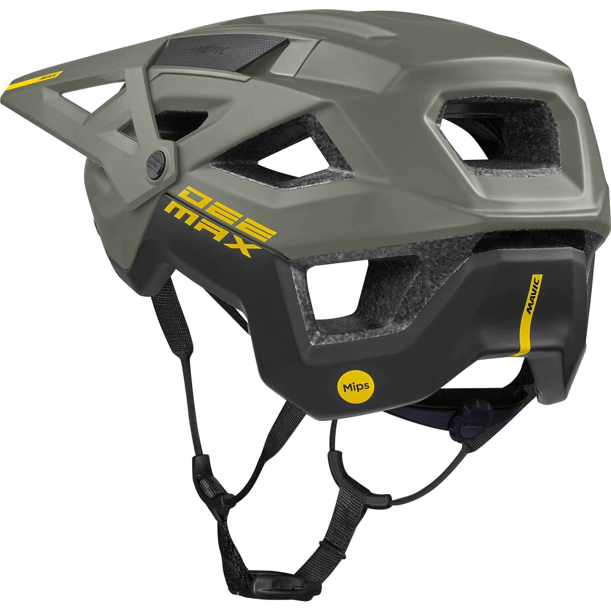 Mavic Deemax MIPS mountain bike helmet with enhanced protection and ventilation, showing its sleek design and adjustable straps.