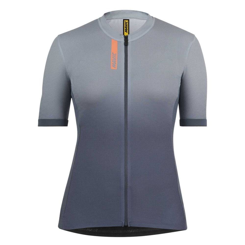 Mavic Essential Graphic women's short sleeve cycling jersey with breathable mesh fabric, featuring colorful graphic design for active riding.