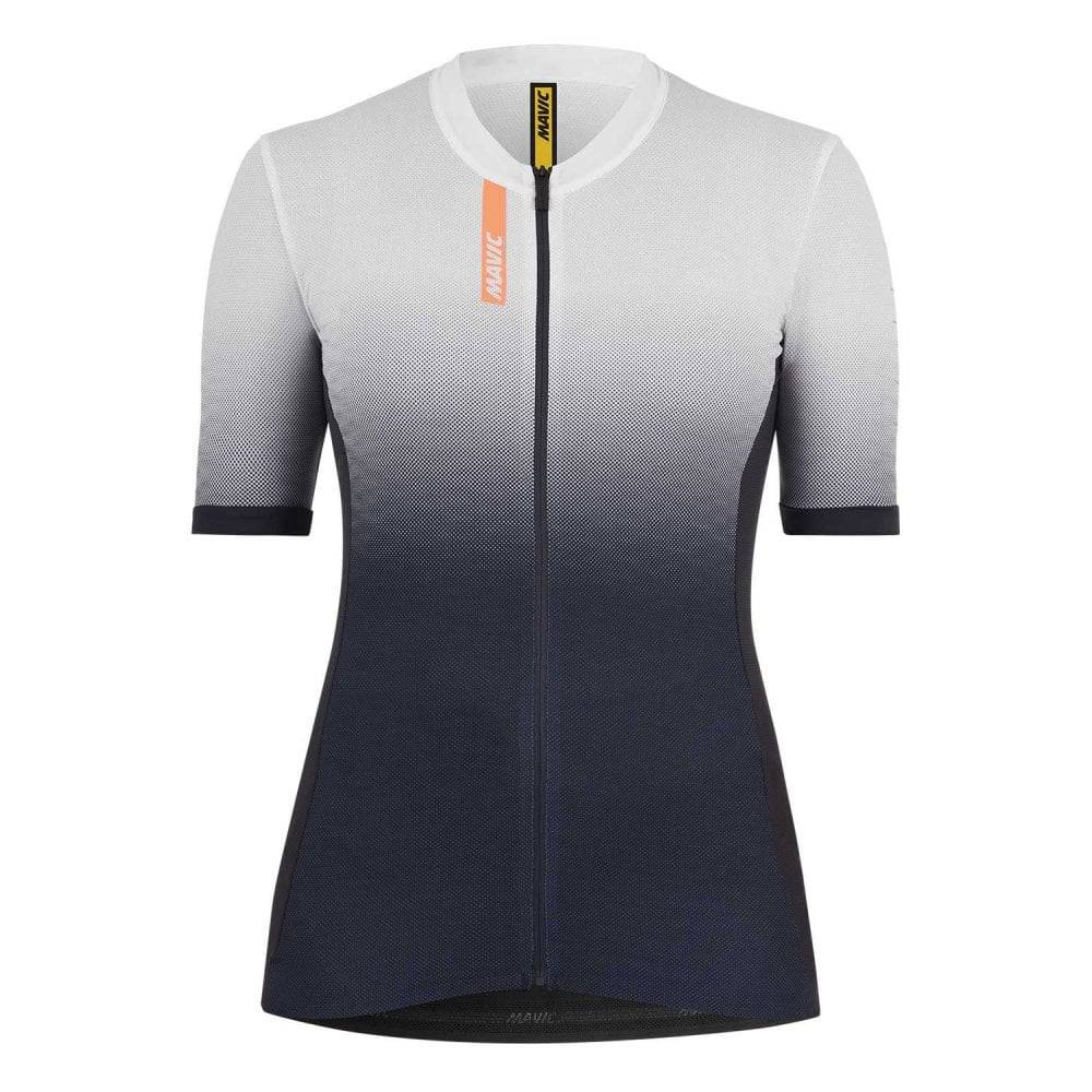 Mavic Essential Graphic women's short sleeve cycling jersey with breathable mesh fabric, designed for comfort and performance.