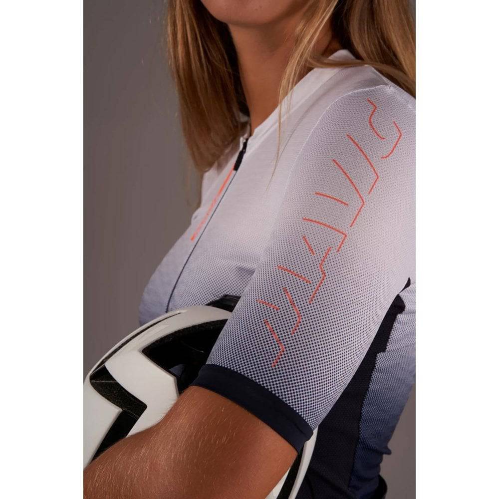 Mavic Essential Graphic women's short sleeve cycling jersey with breathable mesh fabric and vibrant design, ideal for riding.