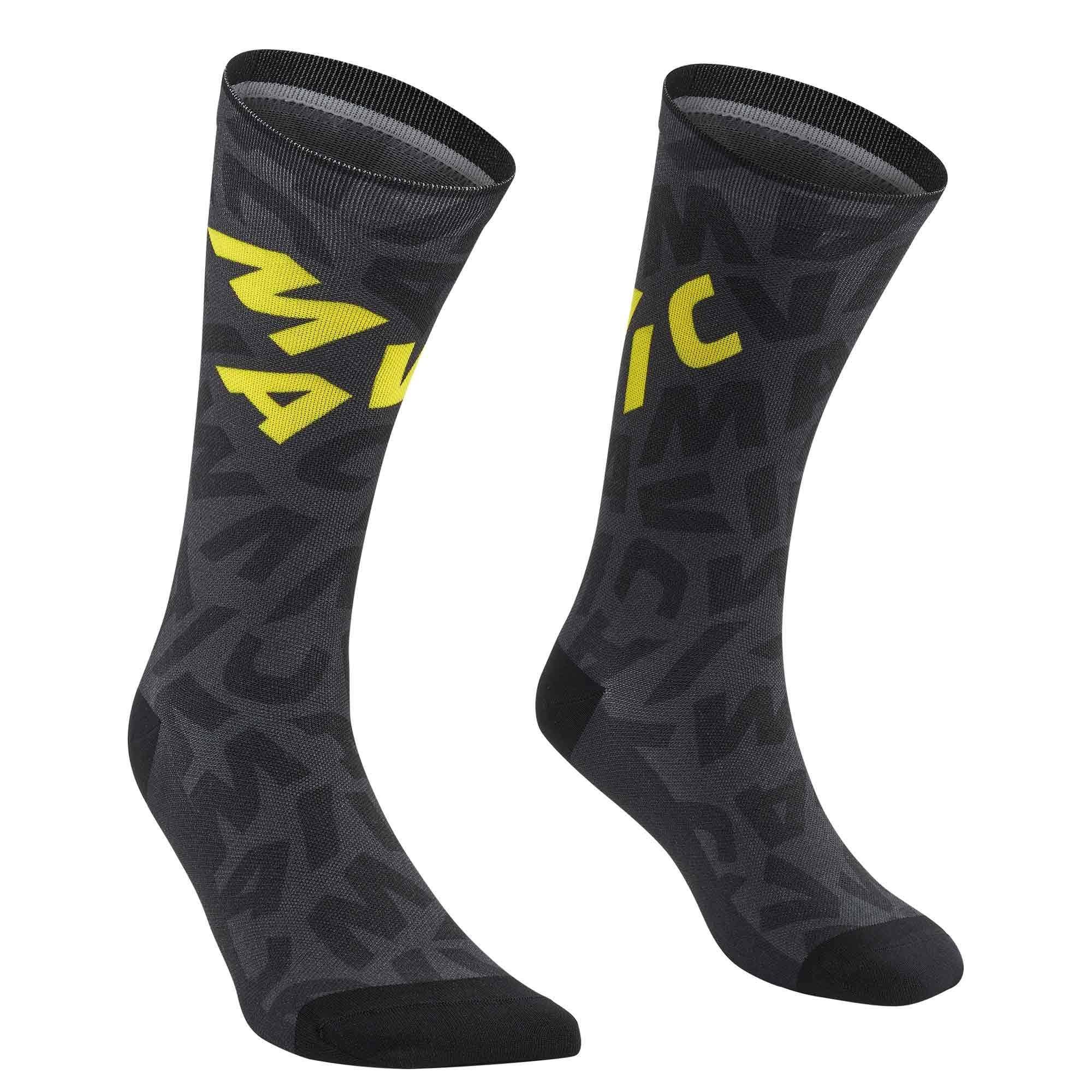 Mavic Aksium Graphic high cycling socks in breathable, durable, sustainable clothing with colorful graphic design