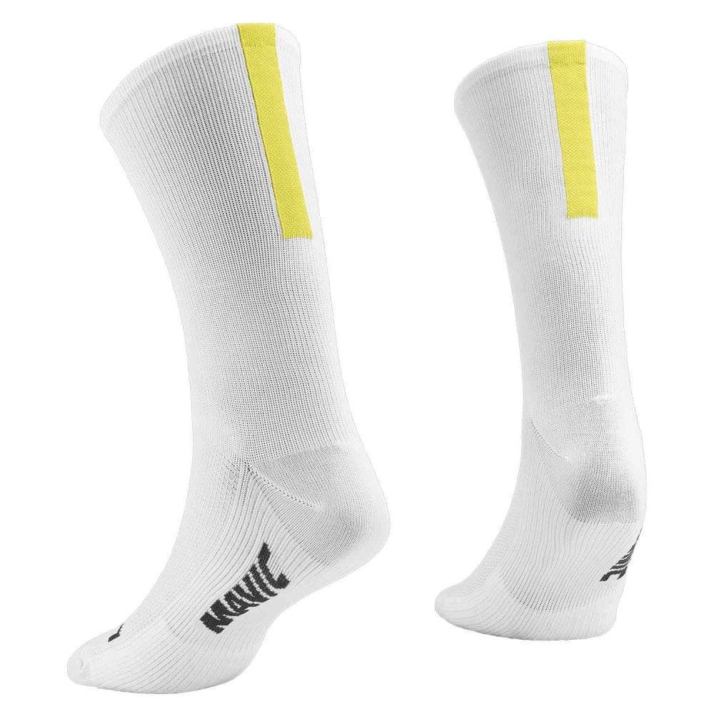 Mavic Essential High Socks, breathable cushioned antimicrobial cycling socks shown in black with red accents.