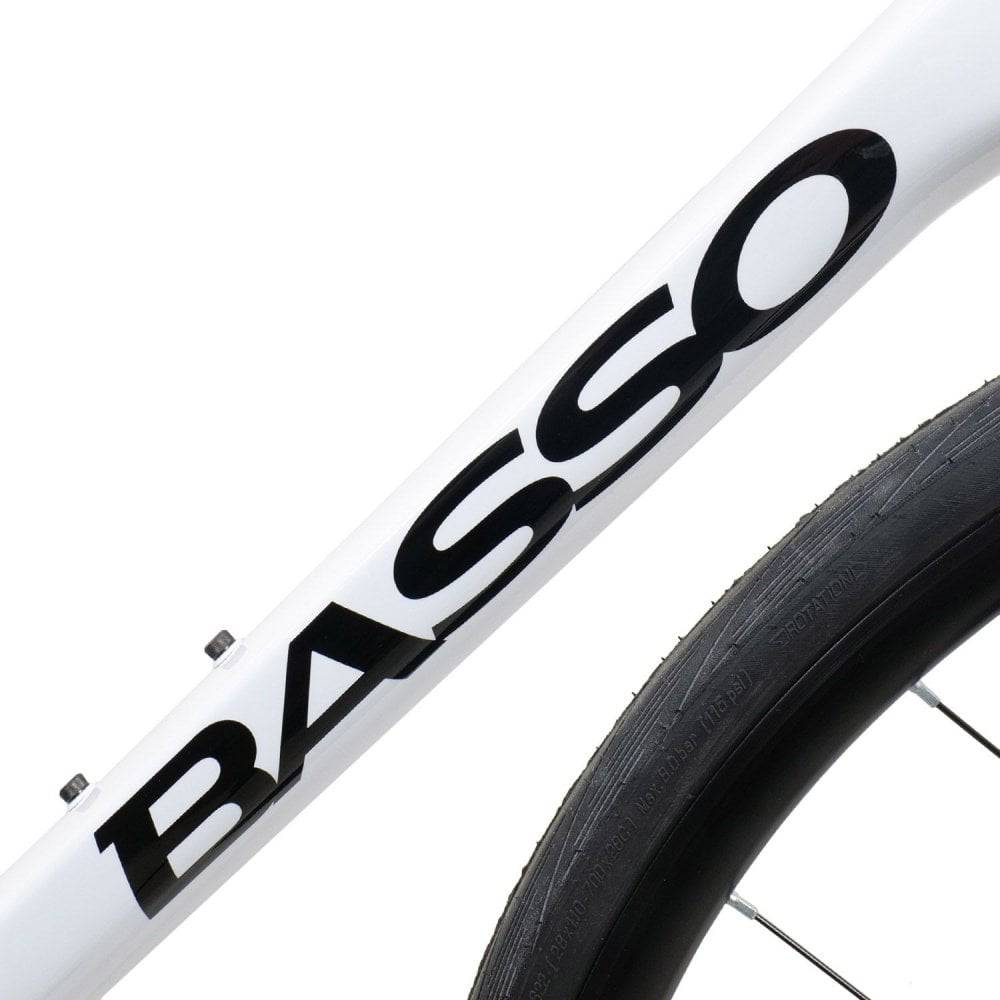 Basso Astra Ultegra Di2 road bike with Mavic Cosmic S wheels in white, featuring aerodynamic frame and sleek cycling design.