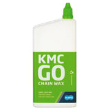 KMC GO Chain Wax Lube eco-friendly bike chain lubricant applied to a bike chain for smooth drivetrain performance.