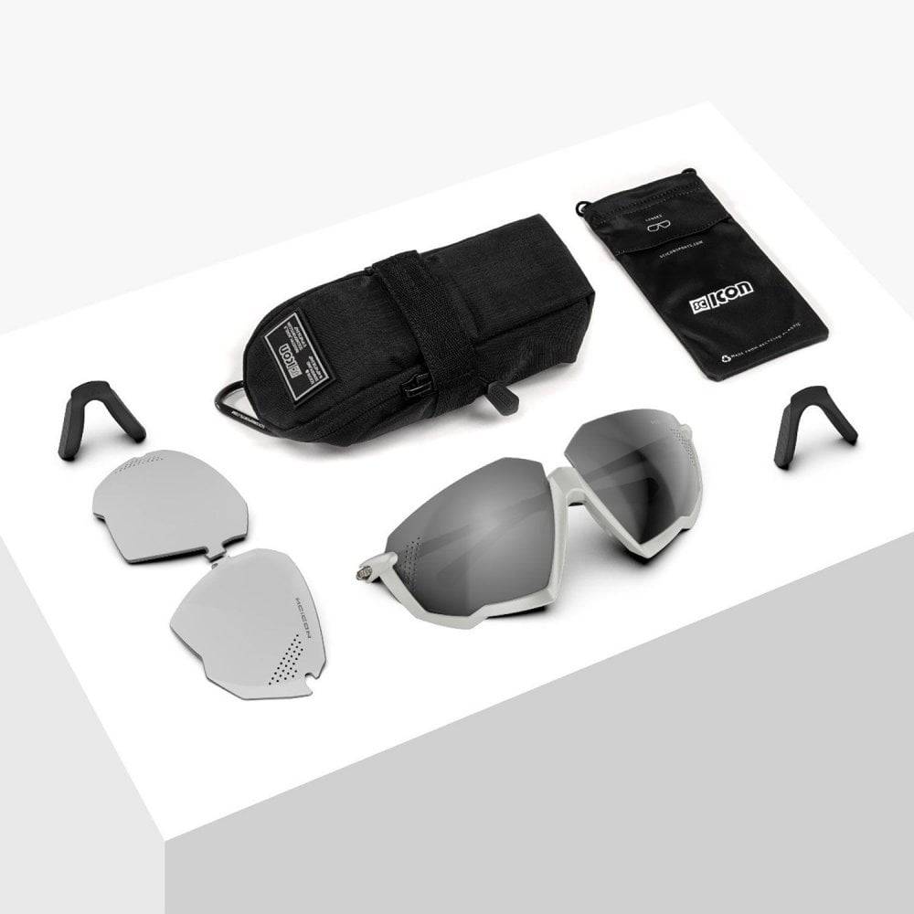 Shimano RX Clip for Aerolite glasses, prescription-ready sports eyewear accessory, shown attached to clear sports glasses.