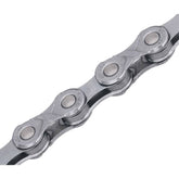KMC eGlide chain for Shimano LINKGLIDE 9-11 speed e-bike systems, showing silver chain links and branding details