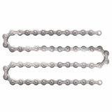 Nickel-plated steel Miche X1 Track 1/8" chain for track racing components, showing the detailed chain links.