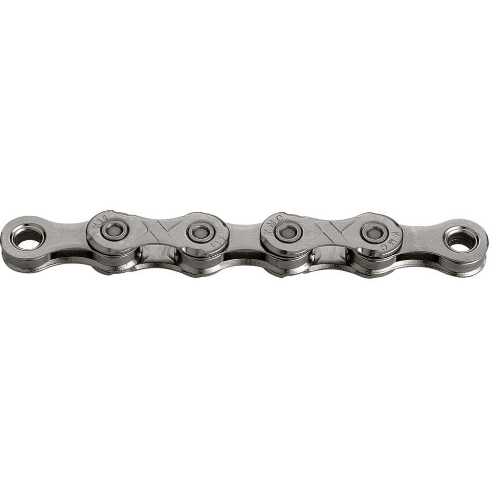 KMC X11 11-speed bike chain for MTB racing, non-directional, durable 114L and 118L component with detailed links.