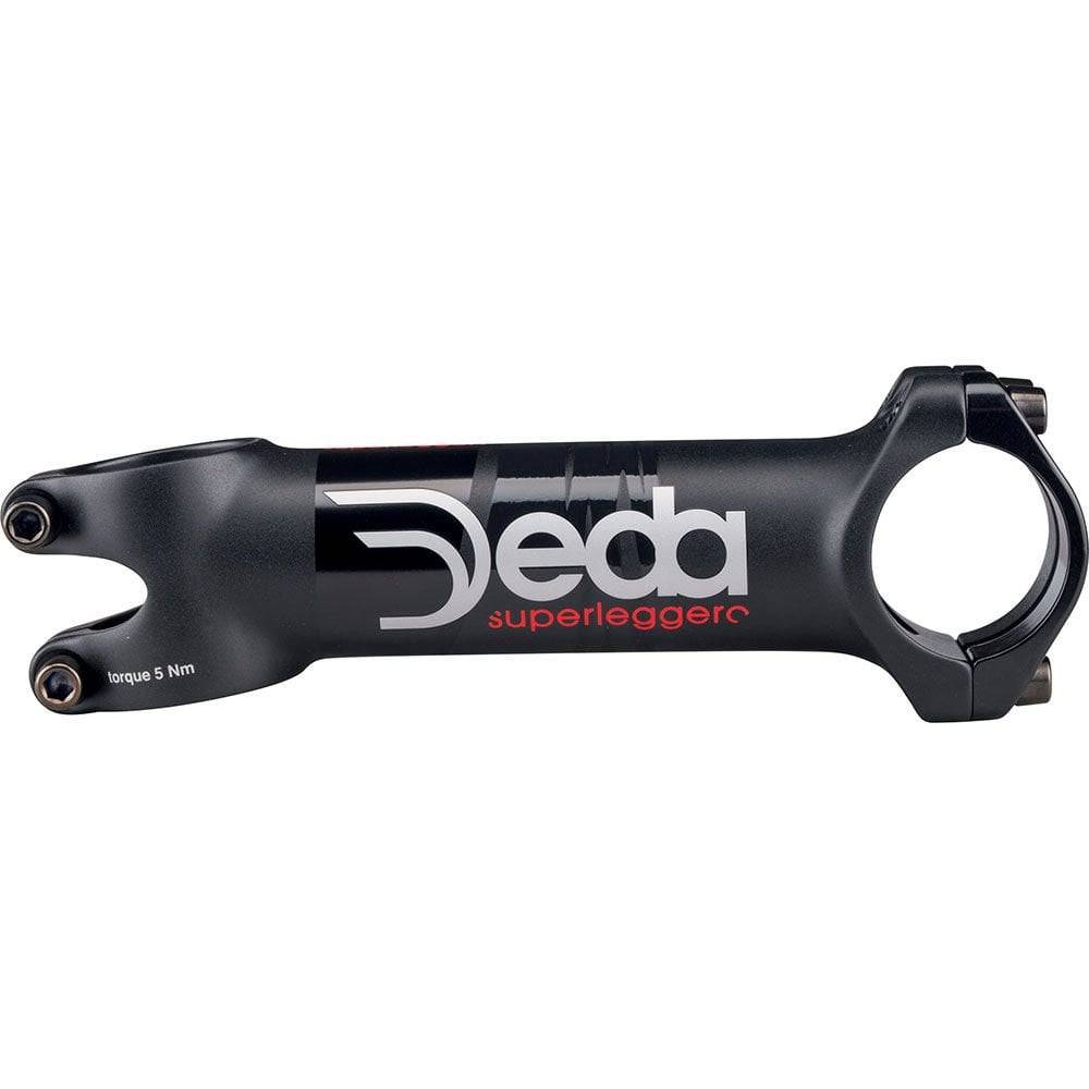 Deda Superleggero road bike stem with 31.7mm clamp and 1 1/8" steerer, black anodized, lightweight bike component.