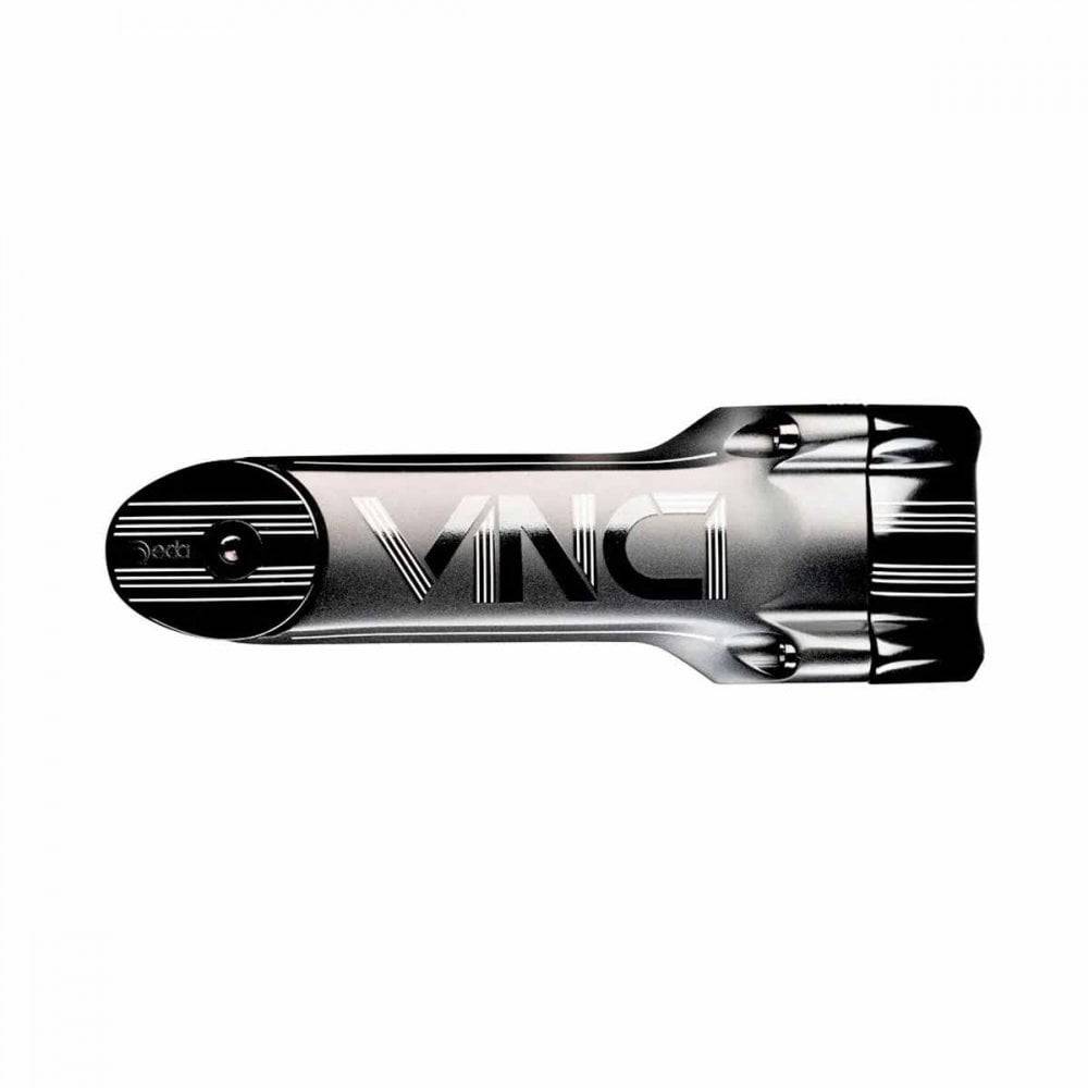Deda Vinci DCR stem with integrated cable routing for 1 1/8" and 1 1/4" steerers, bike component in black with sleek design.