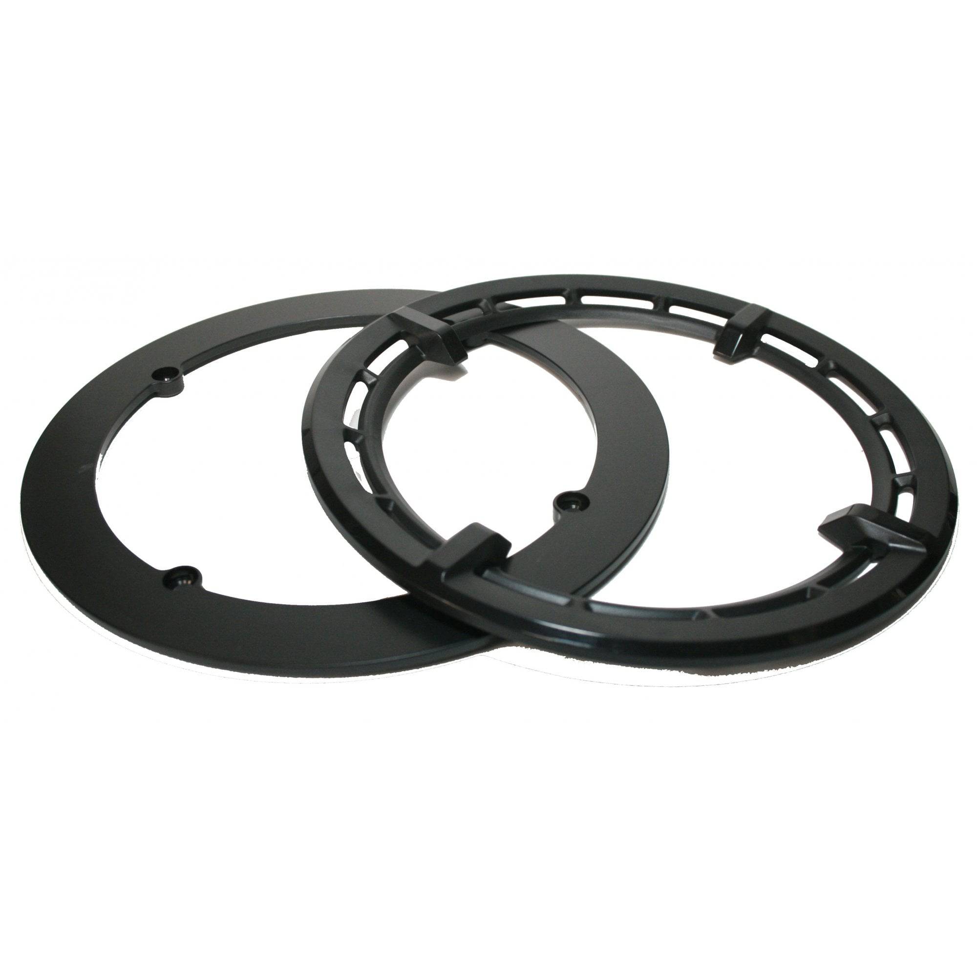 Shimano SM-CRE50 38T double chain ring cover with fixing bolt for e-bike components, black metal with mounting hardware.