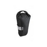 Topeak QR Fork Drybag 5.8L black waterproof TPU bikepacking accessory attached to a bike fork for outdoor adventures.